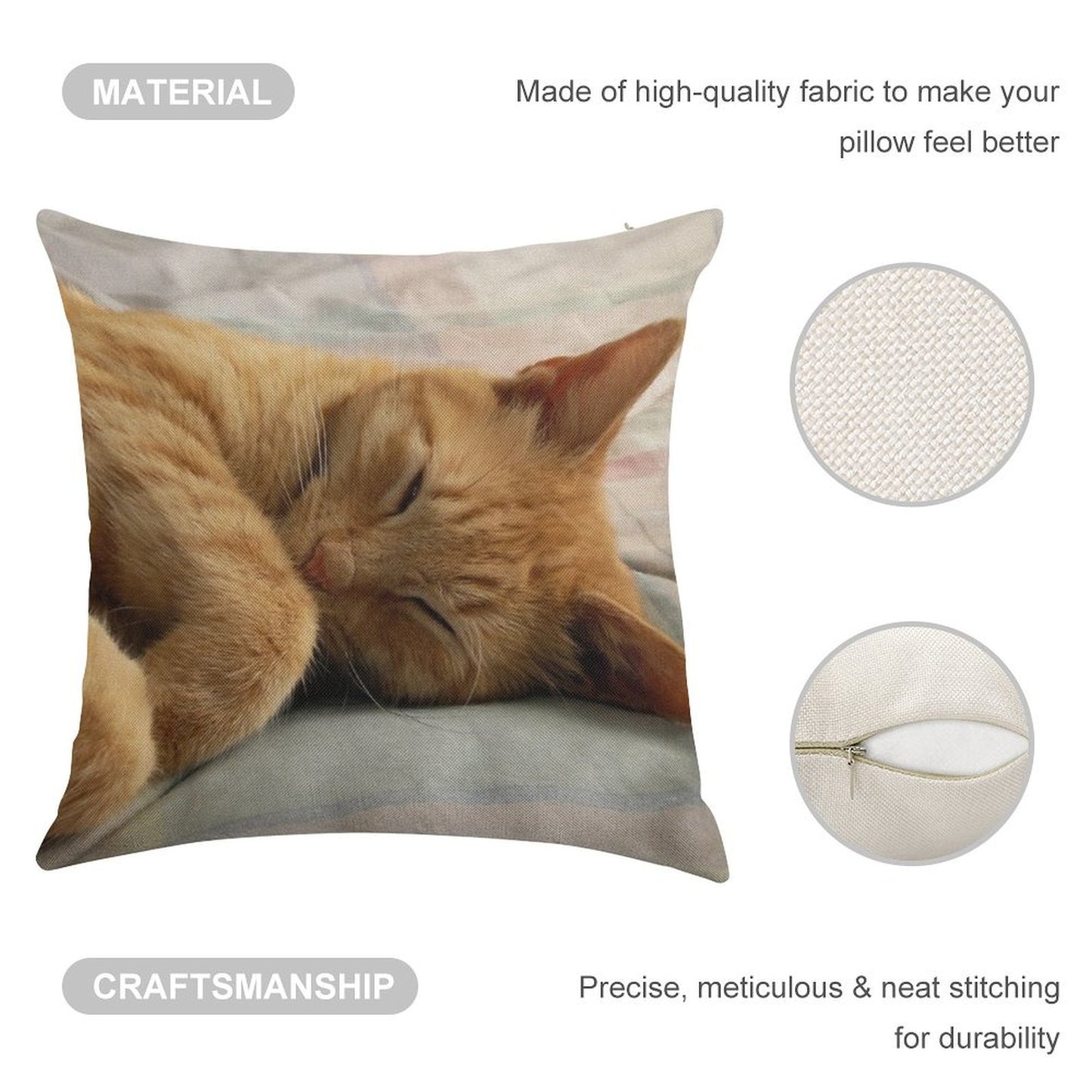 Ginger Cat Sleeping Linen Throw Pillow Cover
