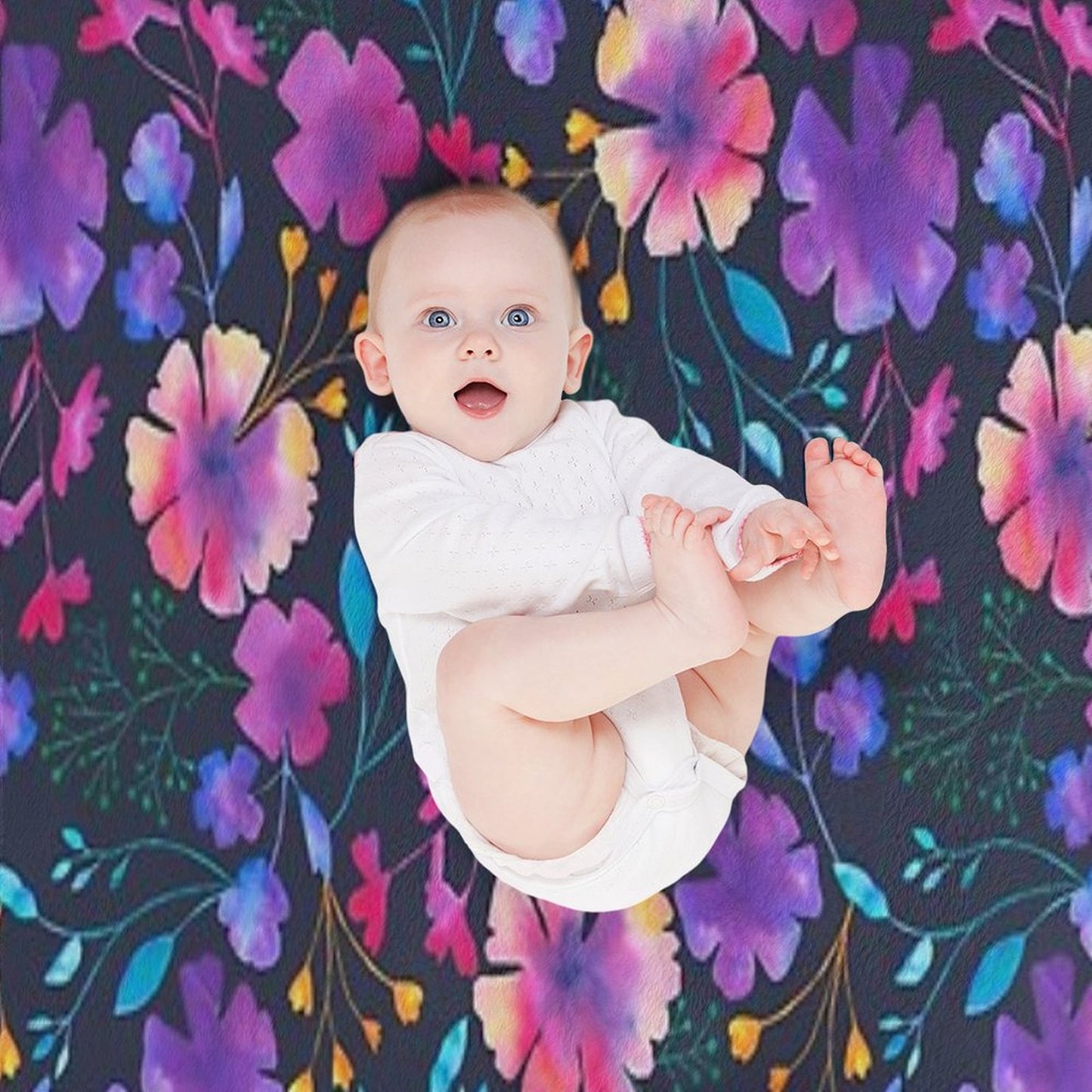 Fluro Floral Watercolour Flower Pattern Throw Blanket