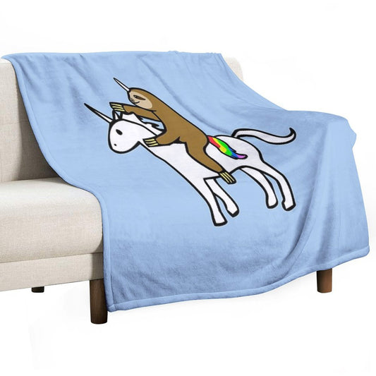 Slothicorn Riding Unicorn Throw Blanket