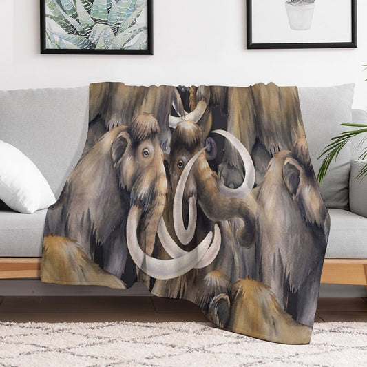 Watercolor Collection of Mammoths Throw Blanket