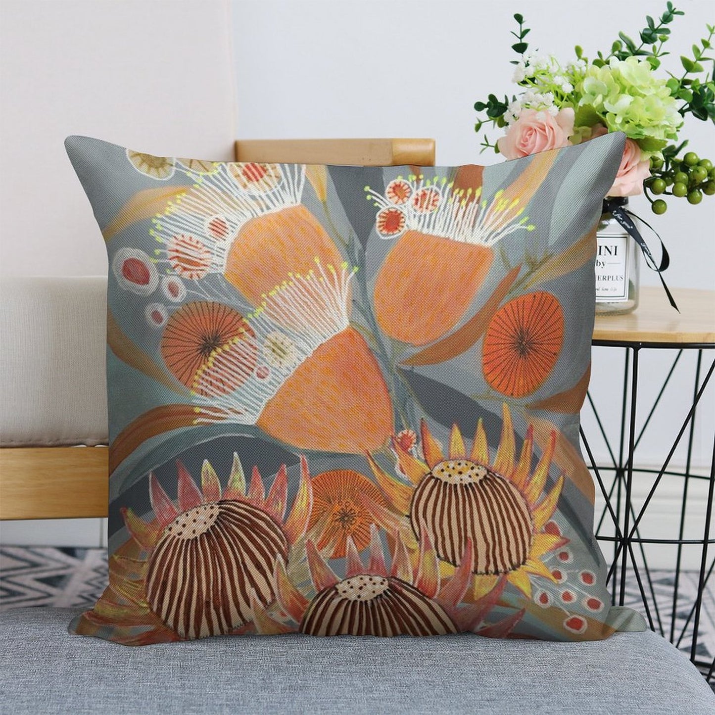 Australian Boquet Linen Throw Pillow Cover