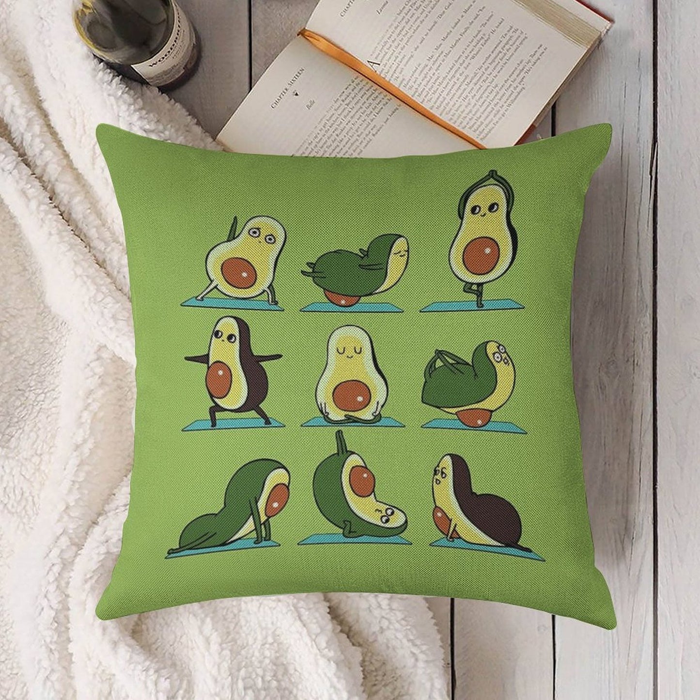 Avocado Yoga Linen Throw Pillow Cover