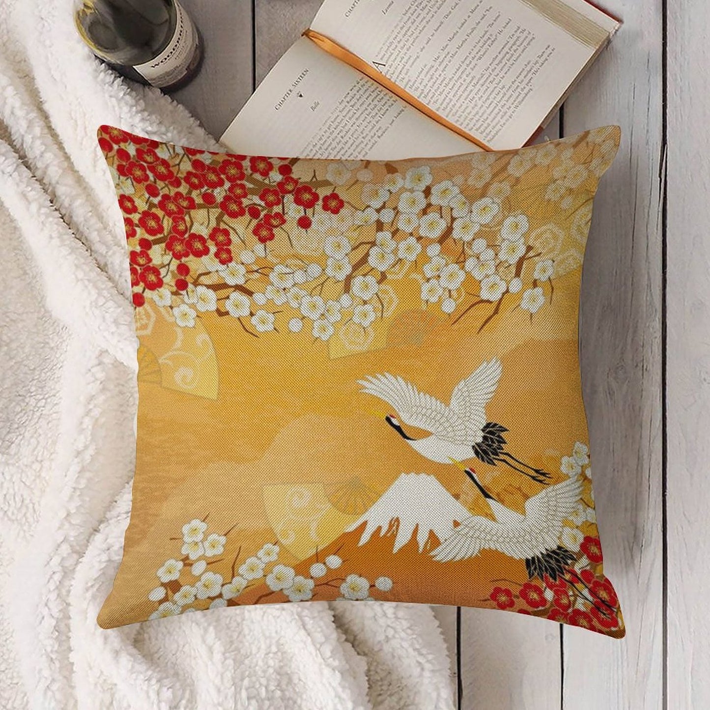 Beautiful Kimono of Japan Linen Throw Pillow Cover