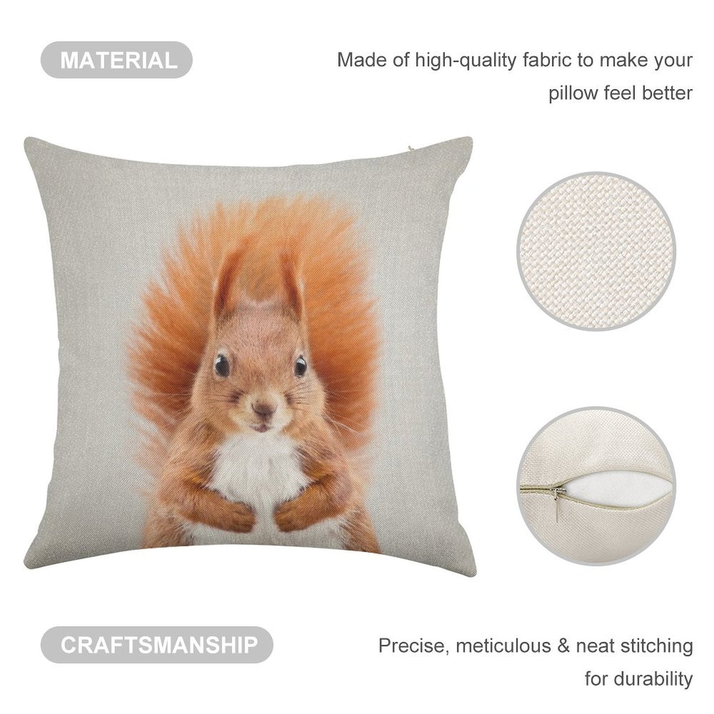 Squirrel 2 - Colorful Linen Throw Pillow Cover
