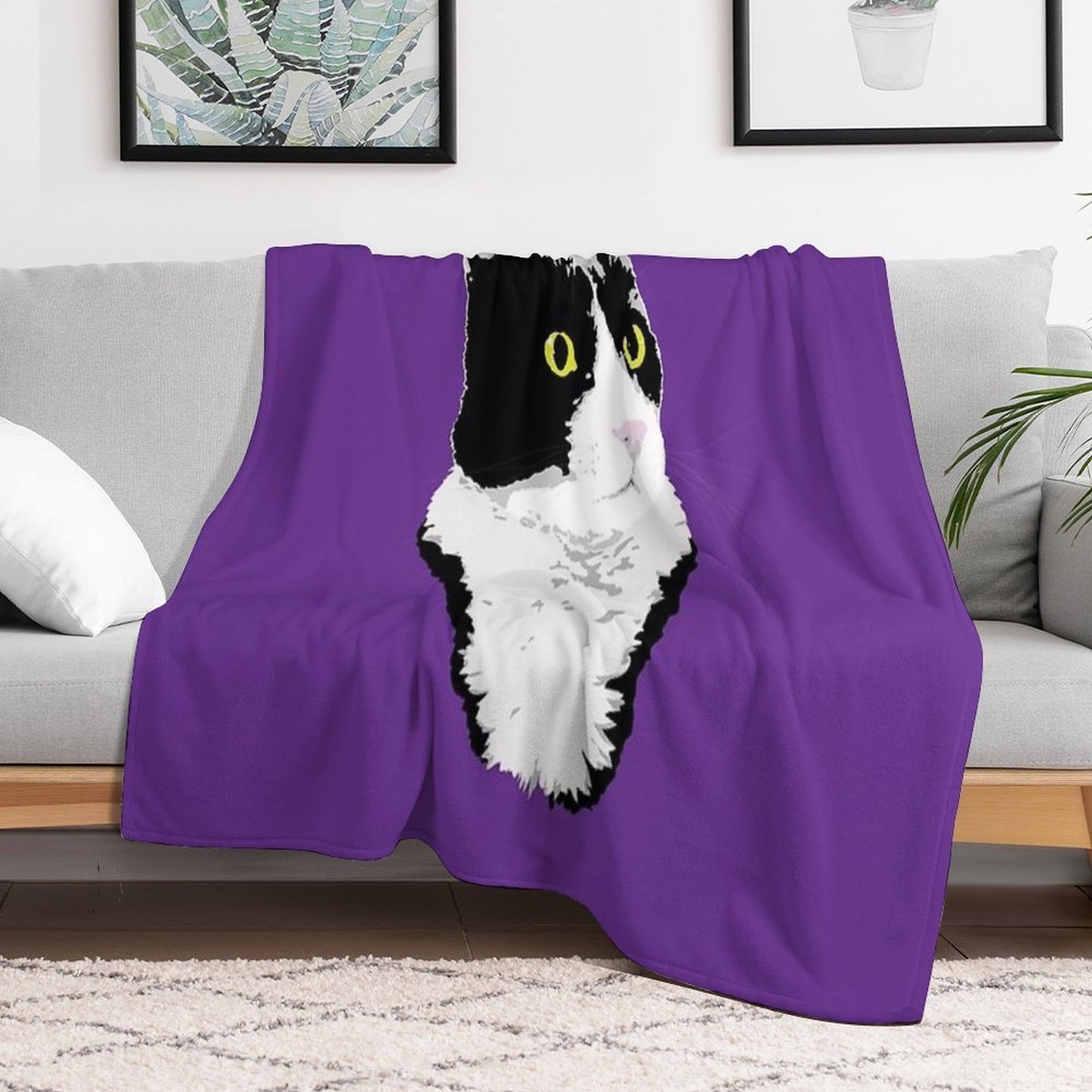 Regal Tuxedo Kitty Throw Blanket