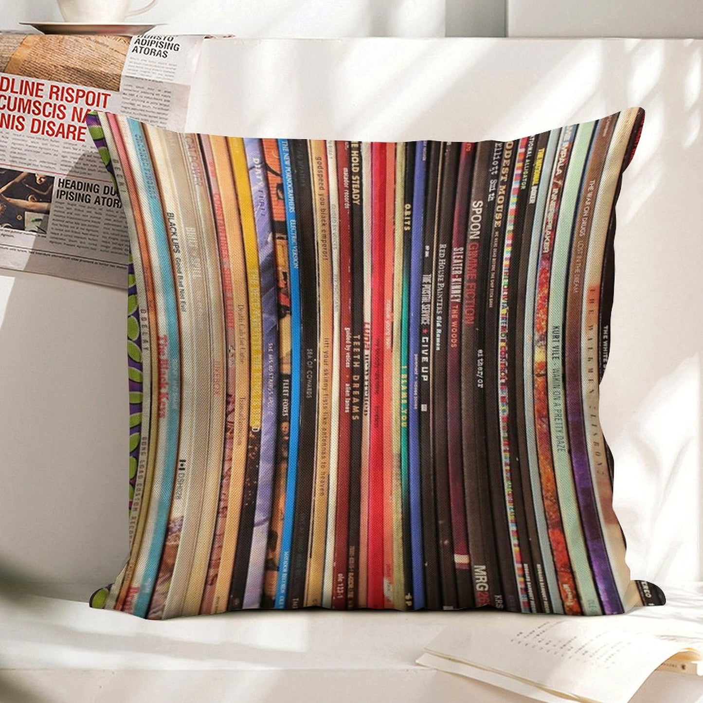 Indie Rock Vinyl Records Linen Throw Pillow Cover