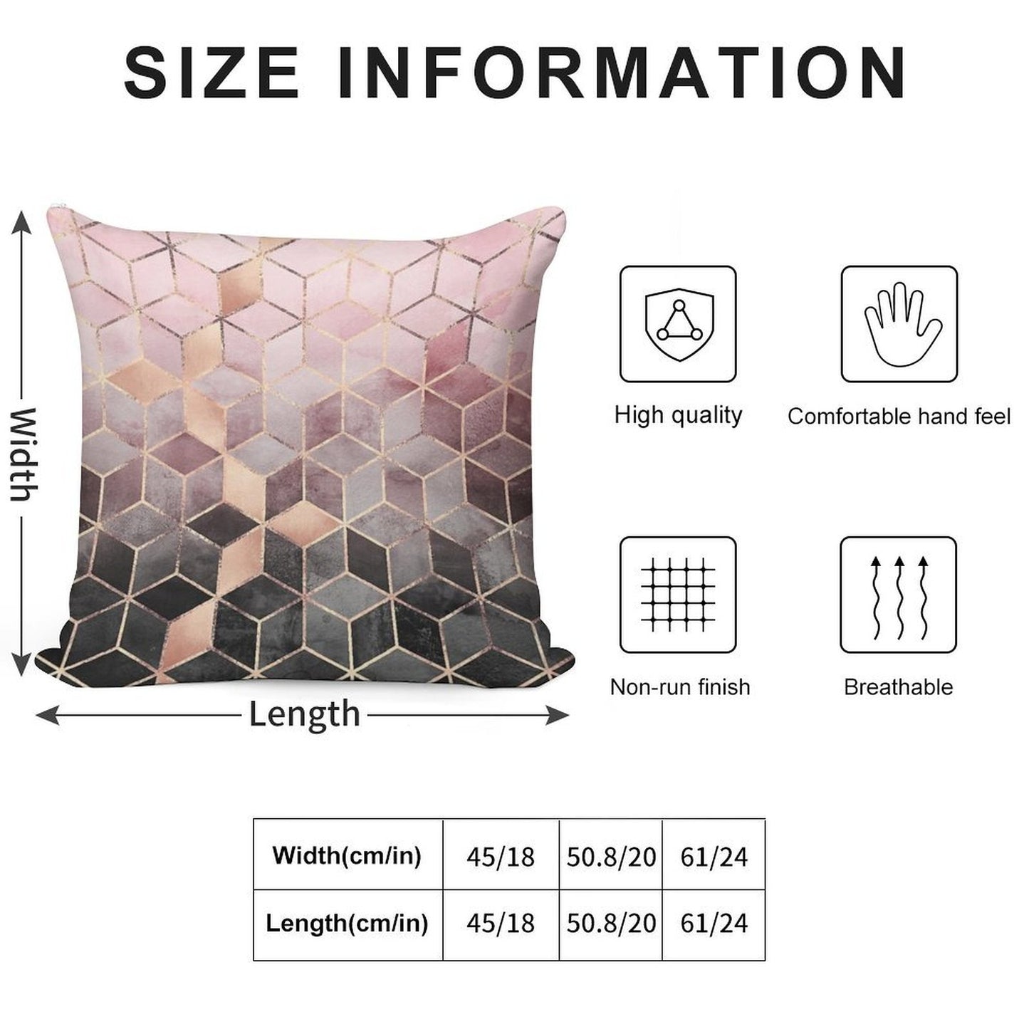 Pink And Grey Gradient Cubes Soft High-Density Material Throw Pillow