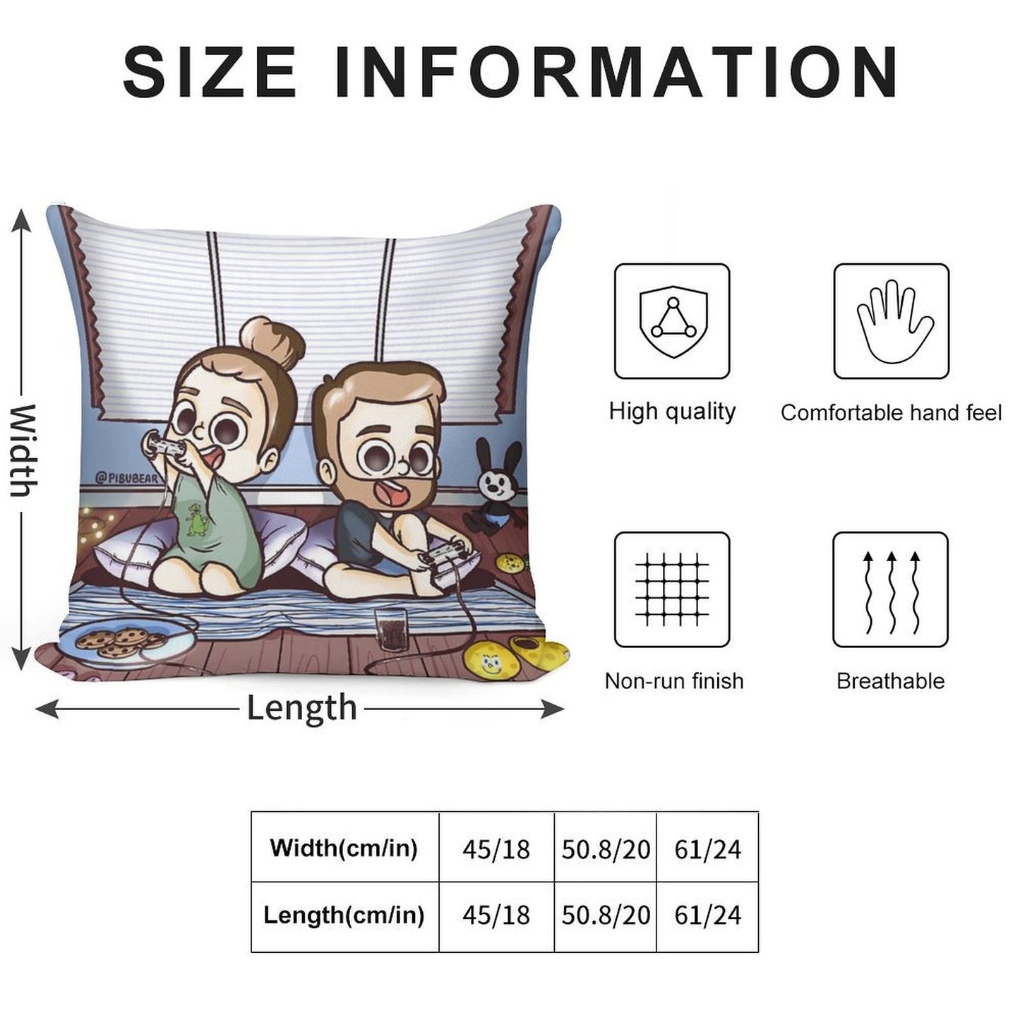 Let's Play Together - Pibubear Soft Washable Throw Pillow