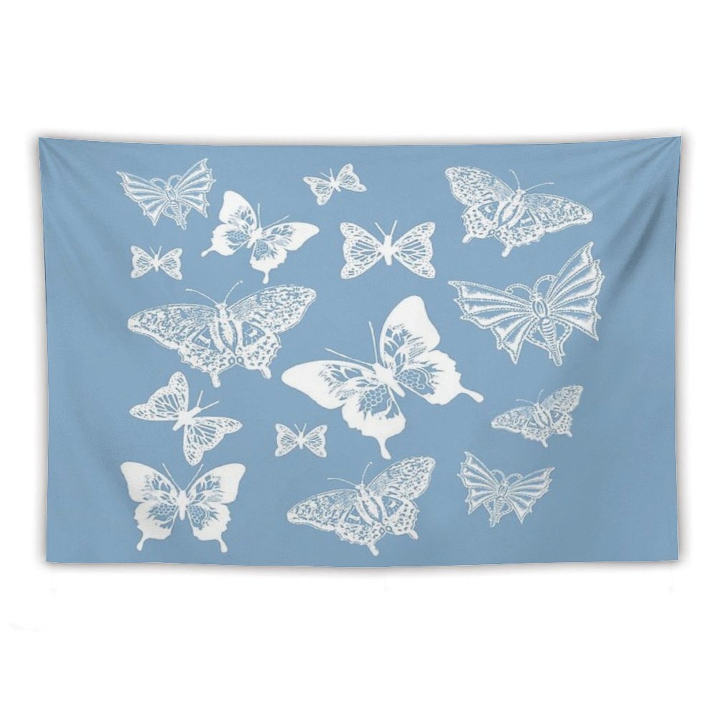 White Butterflies on Smoky Blue Grey Background Tapestry