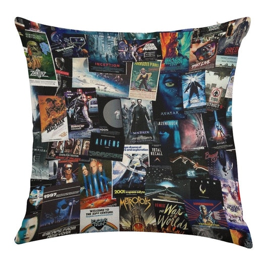 Sci-Fi Movie Posters Linen Throw Pillow Cover