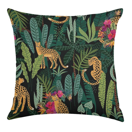 Tropical Cheetah Print Linen Throw Pillow Cover