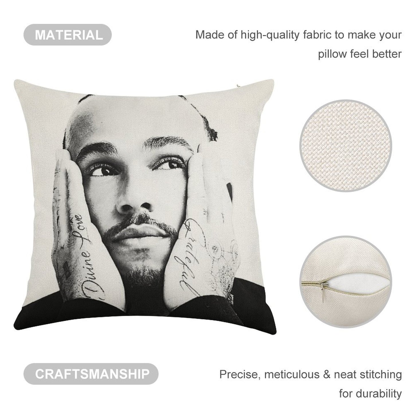 F1 Lewis Hamilton 44 Linen Throw Pillow Cover