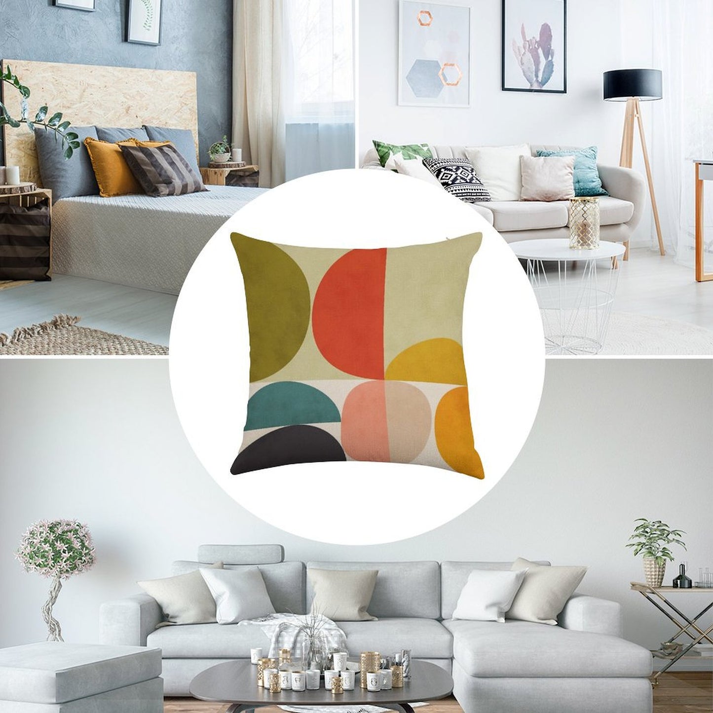 Mid Century 3 Linen Throw Pillow Cover