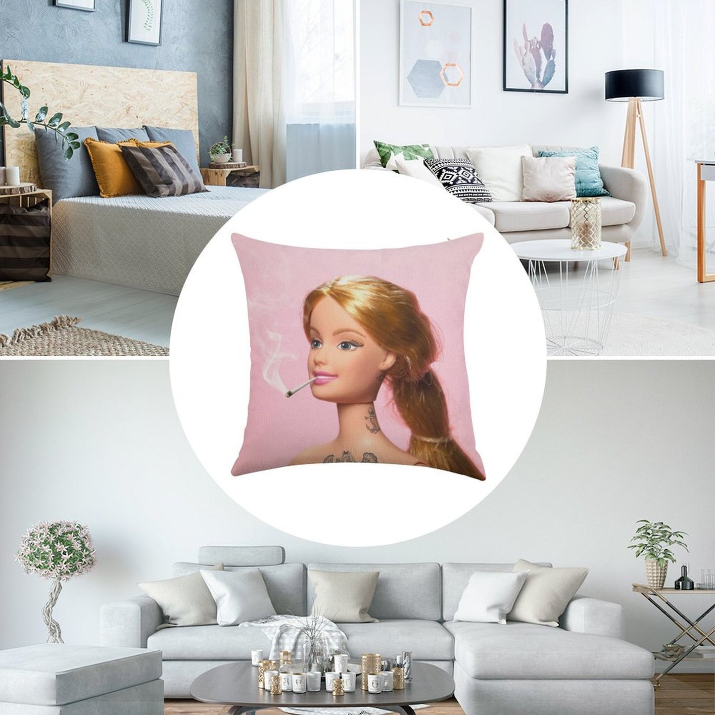 Doll Grown Up Linen Throw Pillow Cover