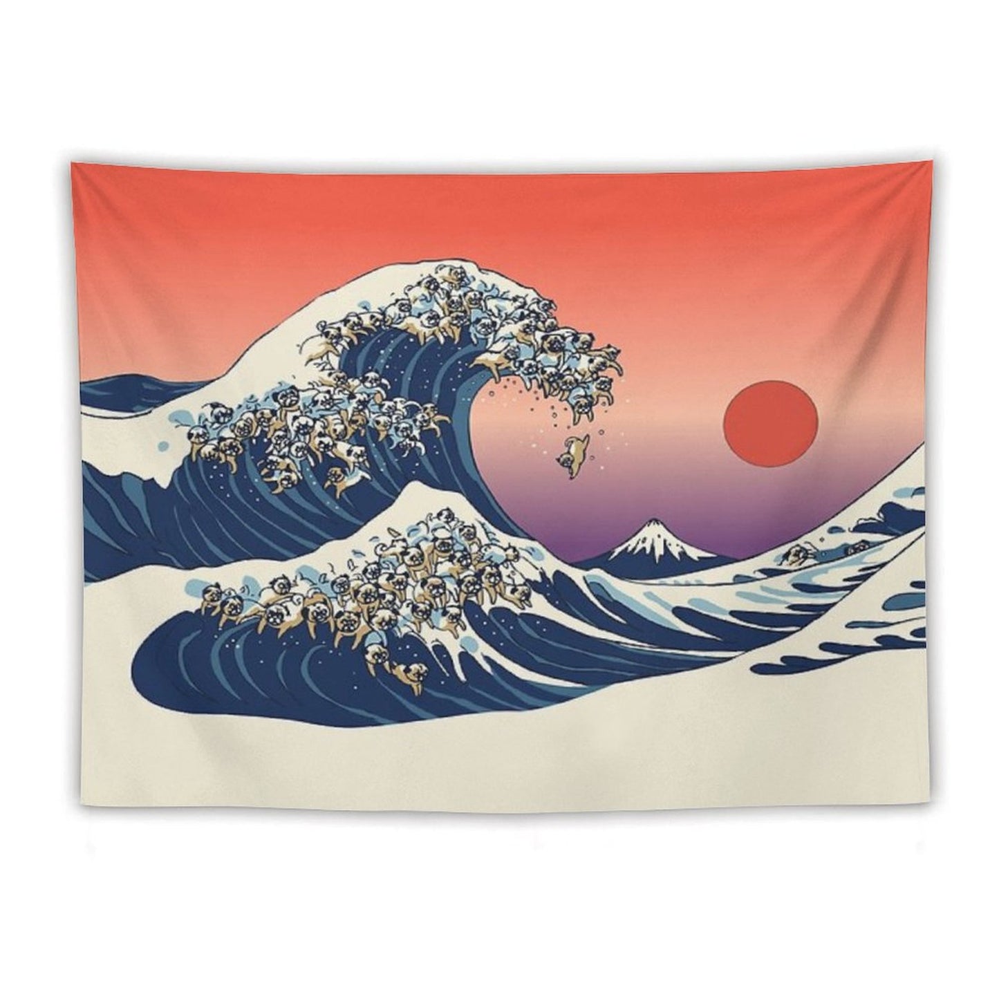 The Great Wave of Pug Tapestry
