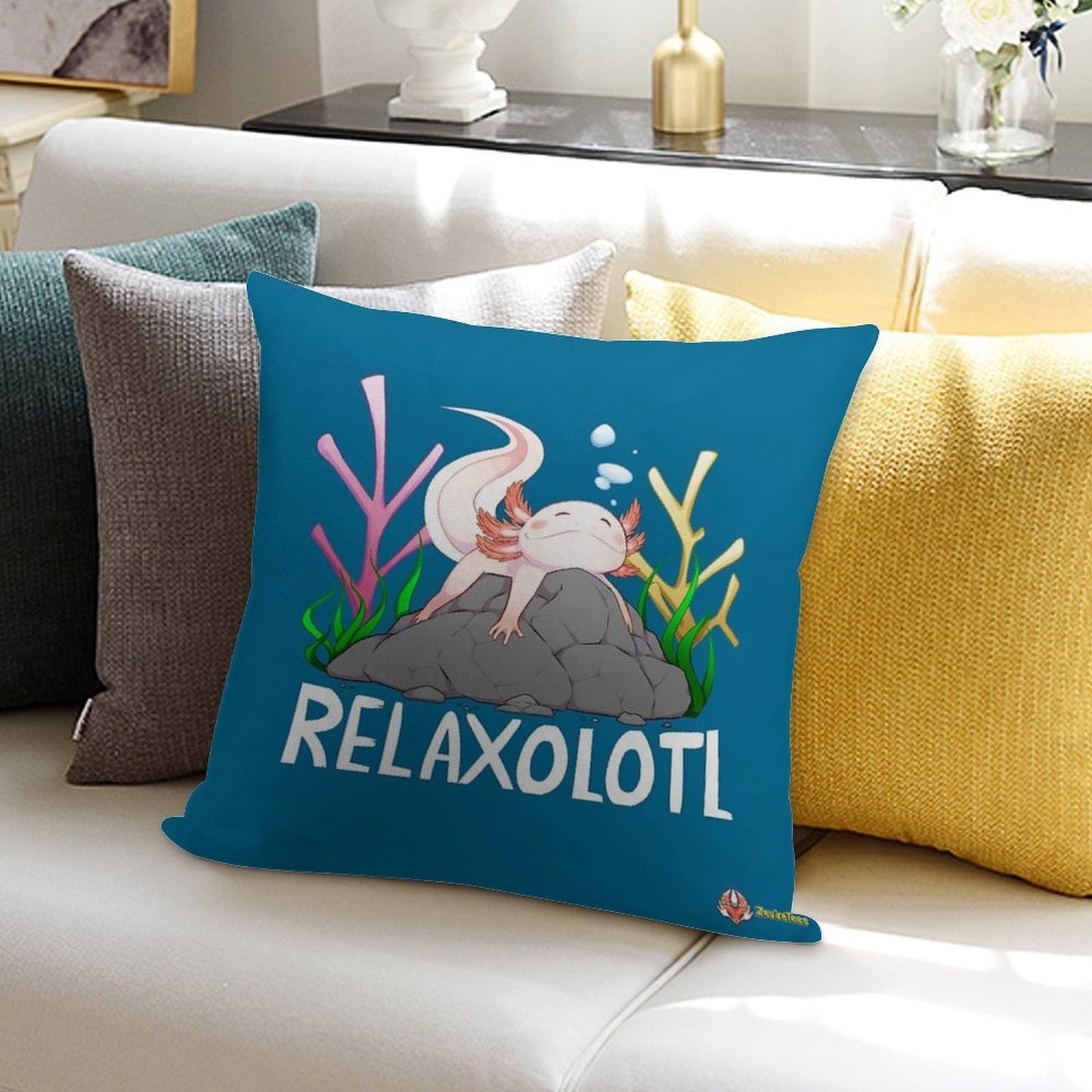 Relaxolotl A Cute Relaxing Axolotl on A Rock Soft Style Accent Throw Pillow