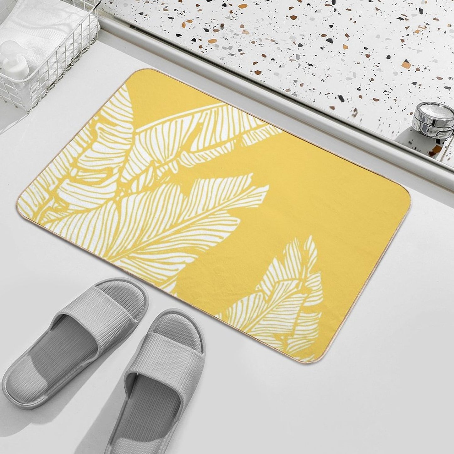 Banana Leaves on Yellow Bath Mat