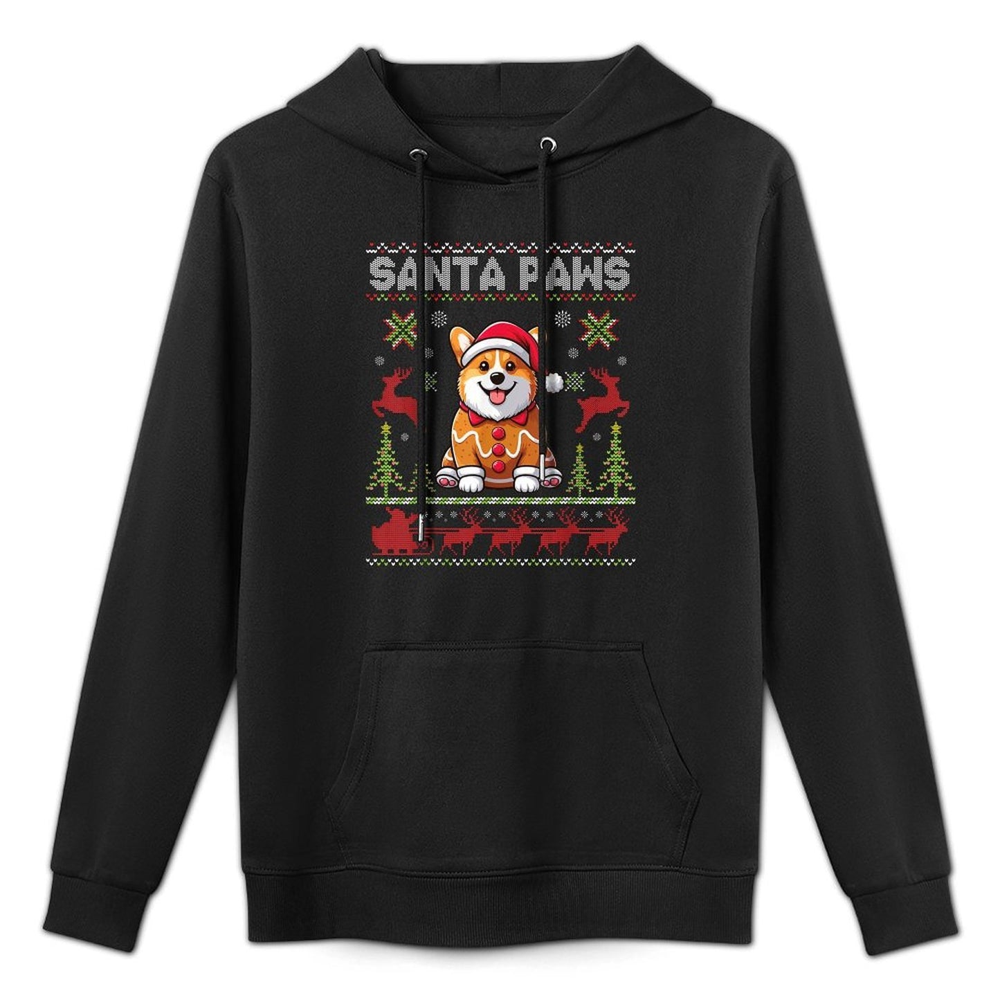 Pembroke Welsh Corgi Santa Paws Merry Christmas Ugly Sweater Breathable Fabric Hoodie