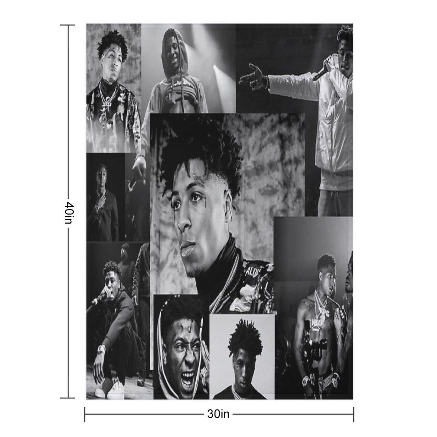 Youngboy B&W Never Broke Again Collage Throw Blanket