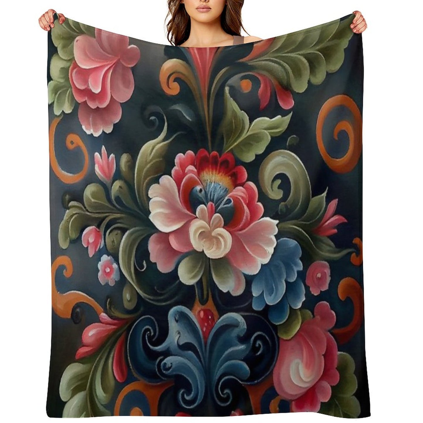 Norwegian Rosemaling-Oil On Canvas #9 Throw Blanket
