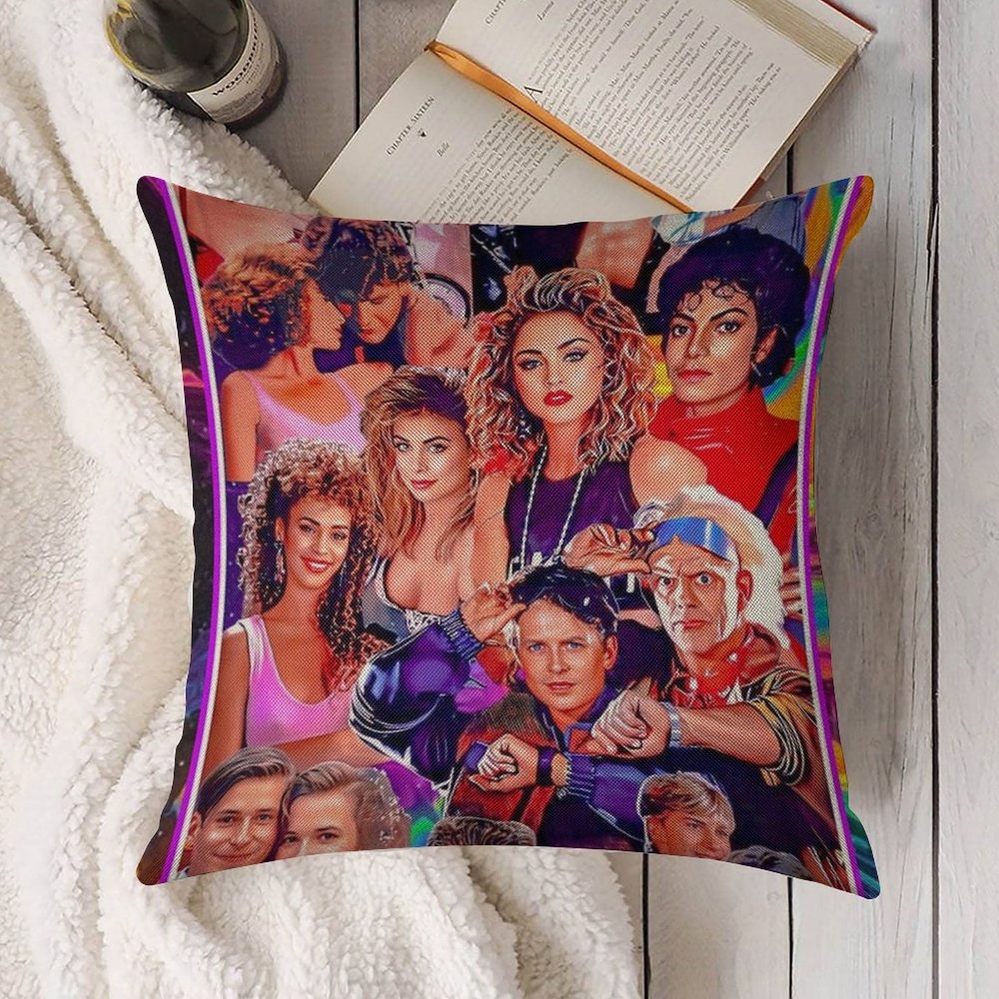 80s Tribute Linen Throw Pillow Cover