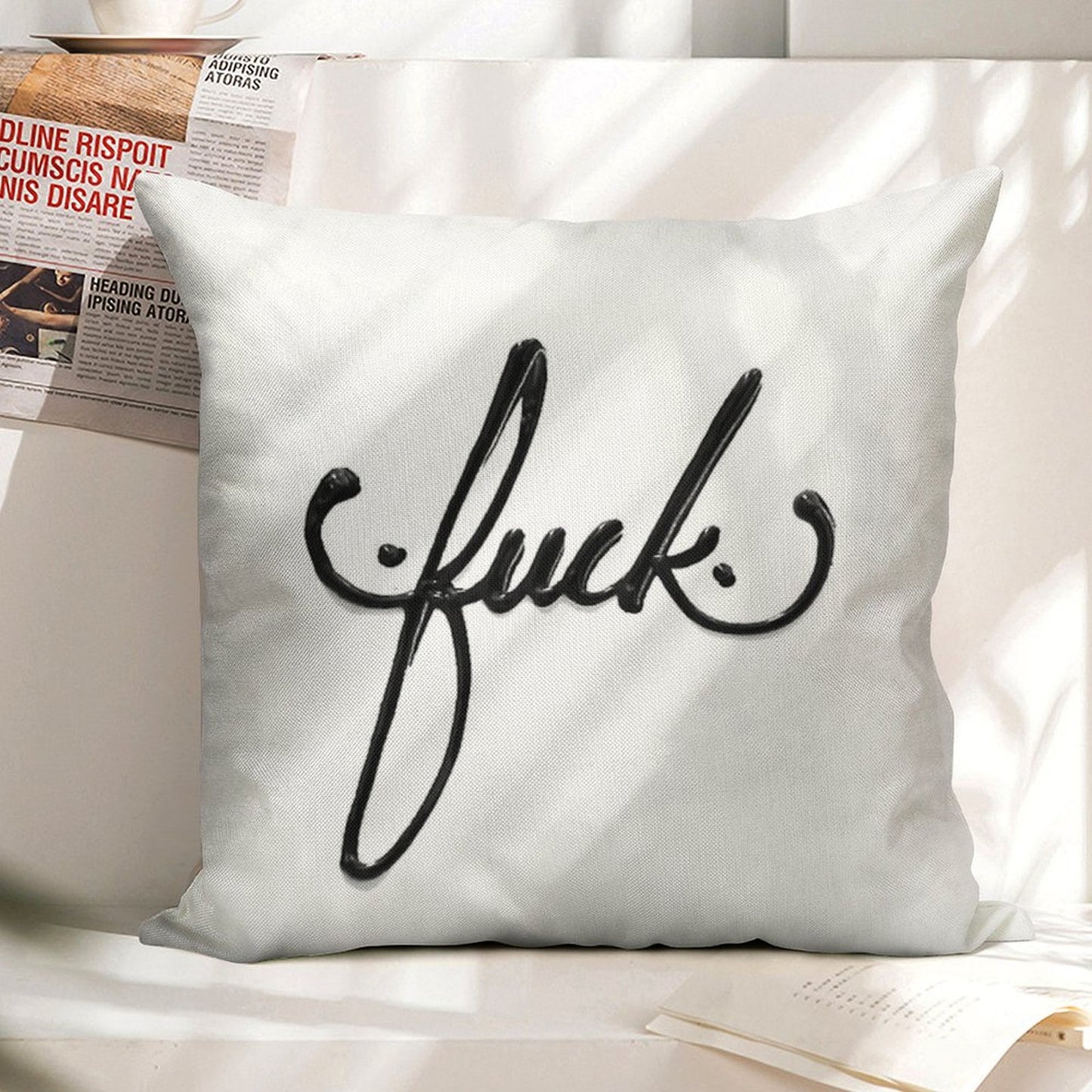 Cursive Curse Linen Throw Pillow Cover