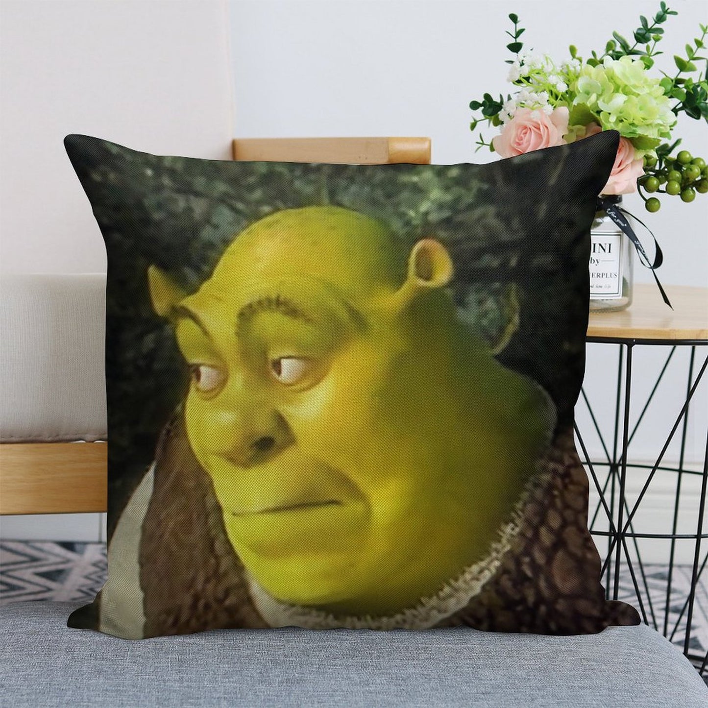 Shrek Face Meme Linen Throw Pillow Cover