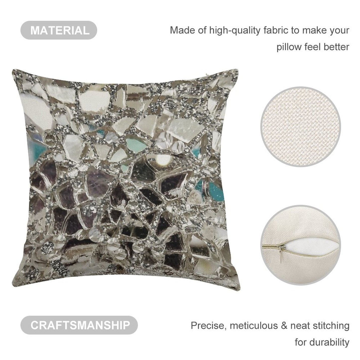 Photographic Image Sparkly Silver Glitter, Glass And Mirror Linen Throw Pillow Cover
