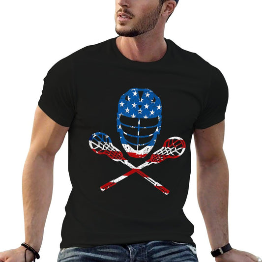 Lacrosse American Flag Lax Helmet Sticks 4th Of July Gifts T-Shirt
