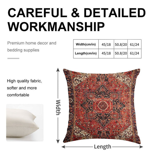 Heriz Antique Vintage Boho Persian Carpet Print Linen Throw Pillow Cover