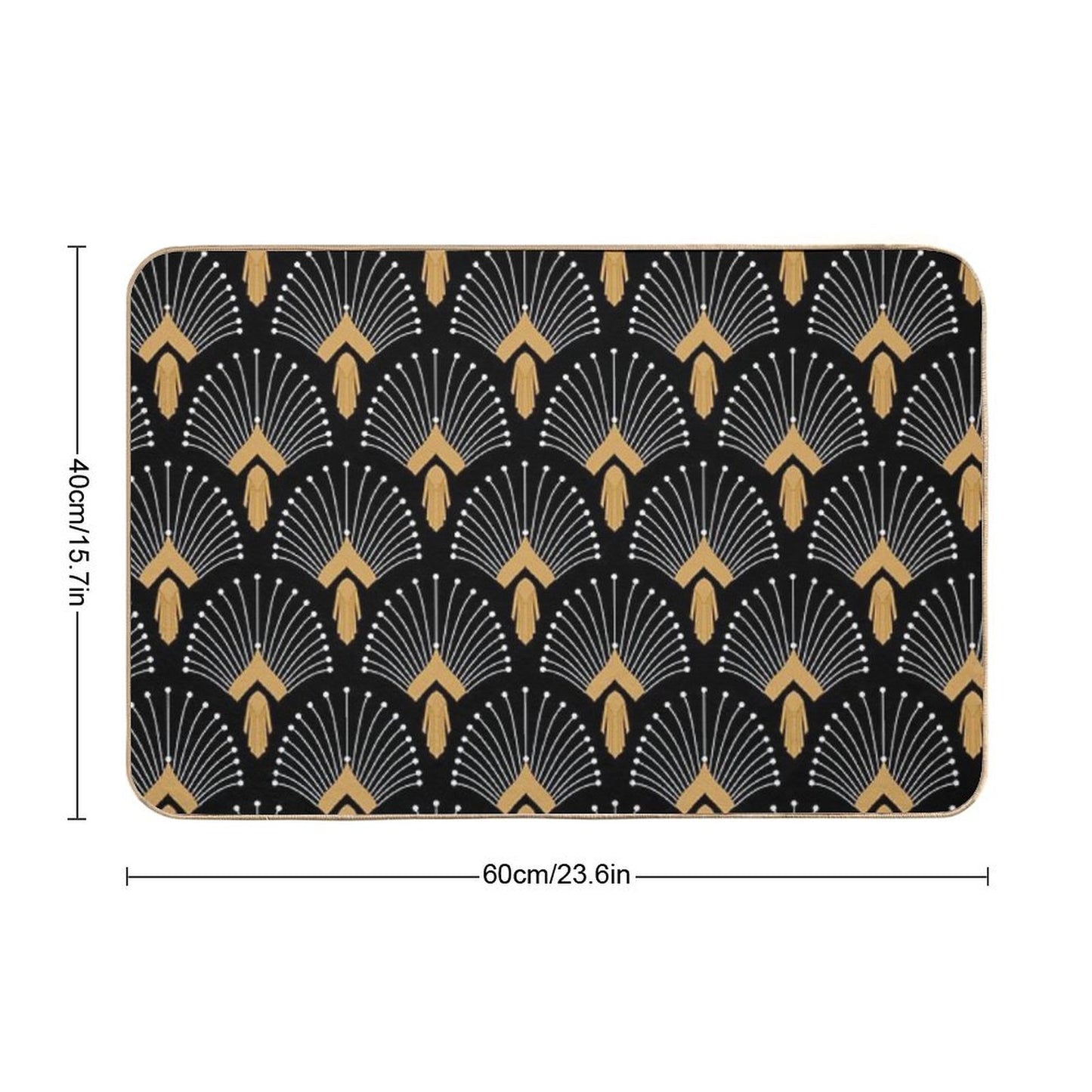 Black, Gold And White Art Deco Fan Flowers Motif Bath Mat