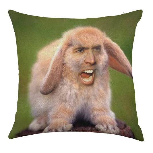 Nicholas Cage(d Rabbit) Linen Throw Pillow Cover