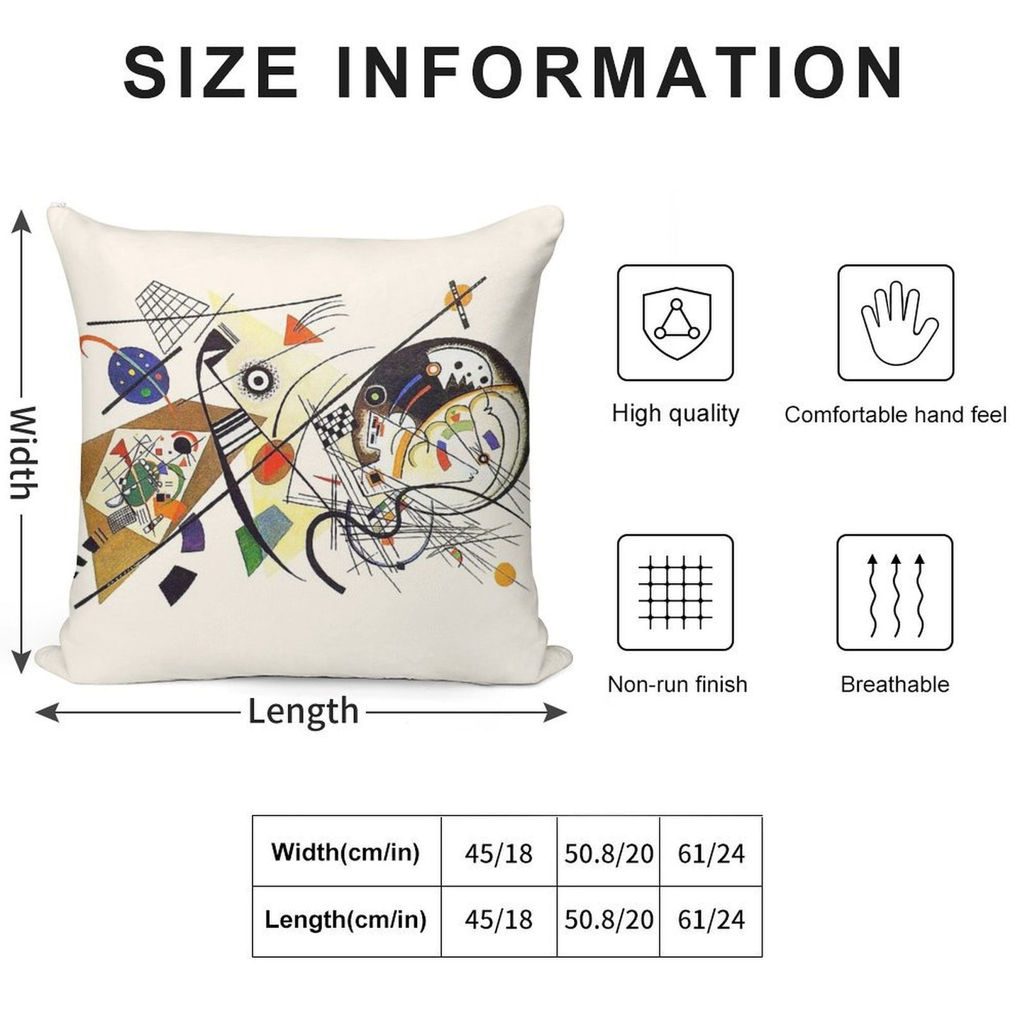 HD. Transverse Lines (1923), by Wassily Kandinsky Soft Short Plush Fabric Throw Pillow
