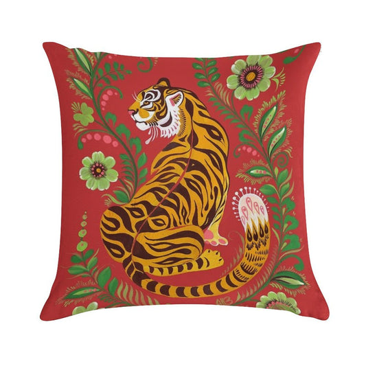 Tiger Folk Art Soft Skin-Friendly Throw Pillow