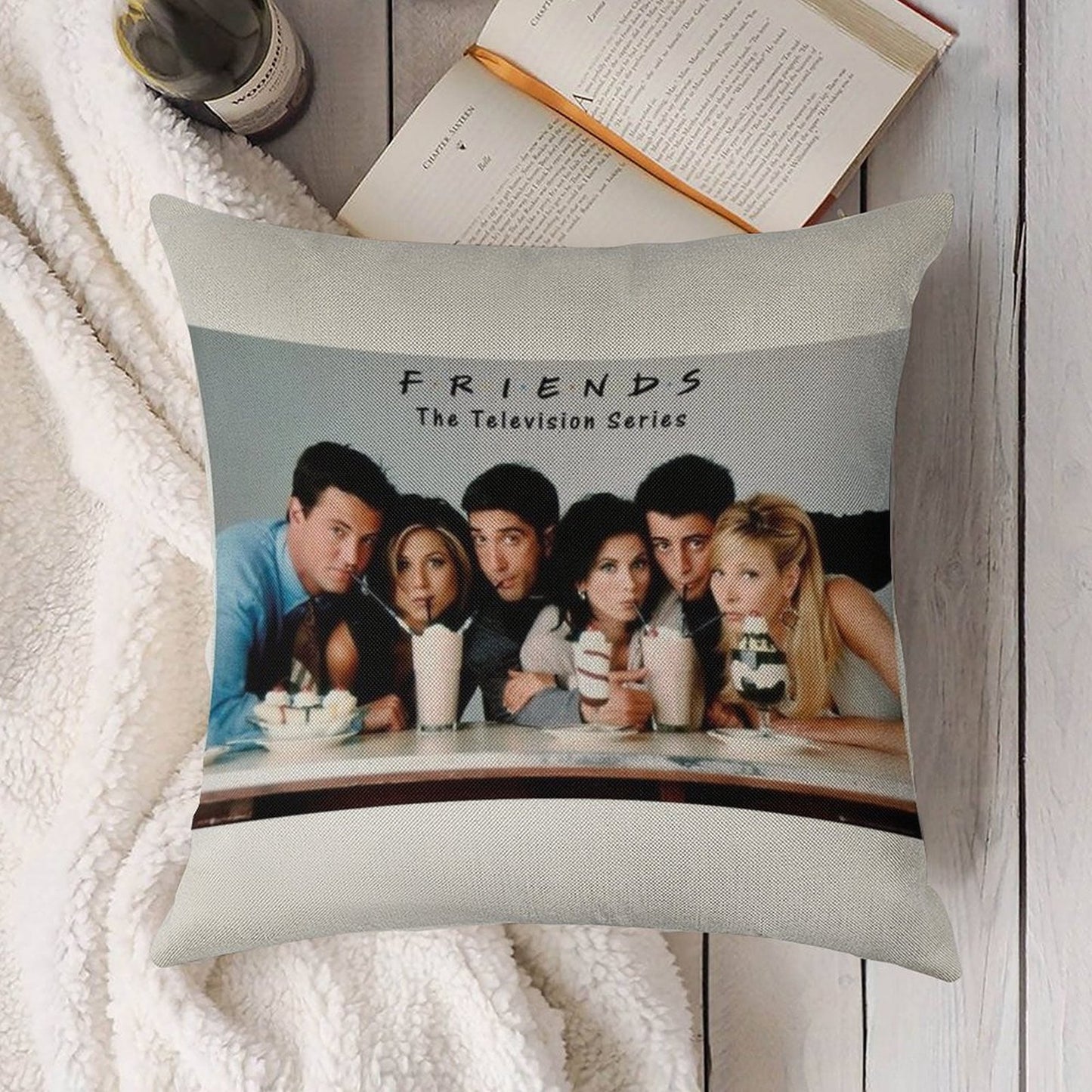 Friends Milkshake Linen Throw Pillow Cover