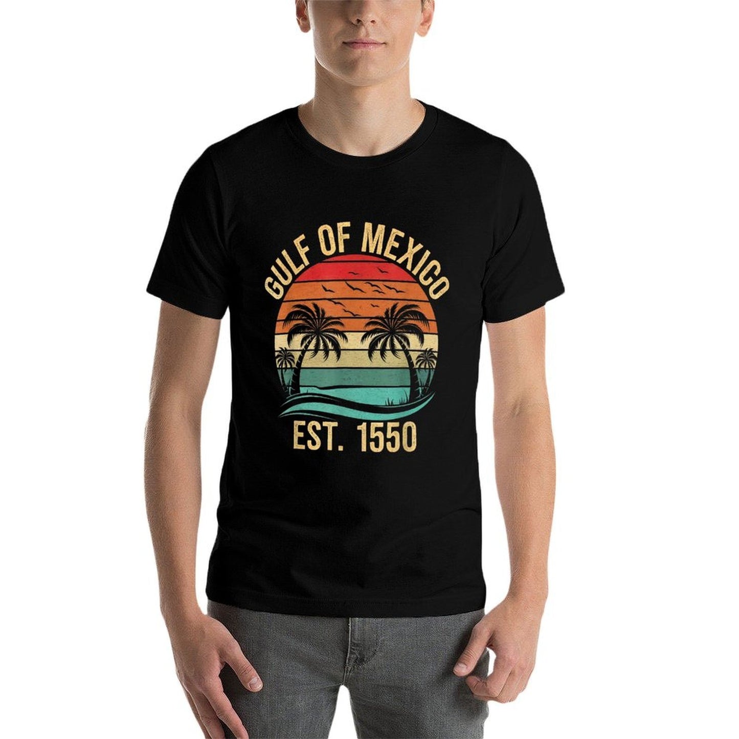 Gulf of Mexico Women Est 1550 Retro Vintage Beach Ribbed Collar T-Shirt