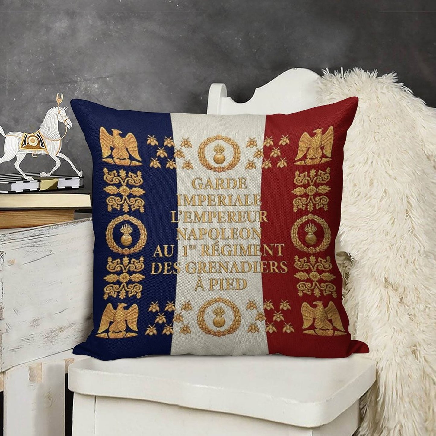 Napoleonic French 1er Garde Imperiale Flag Linen Throw Pillow Cover