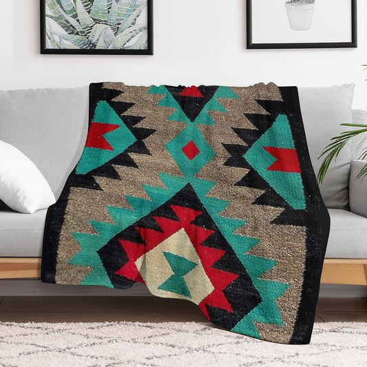 Navajo Blanket Pattern, Turquise, Red, Grey, Black Throw Blanket