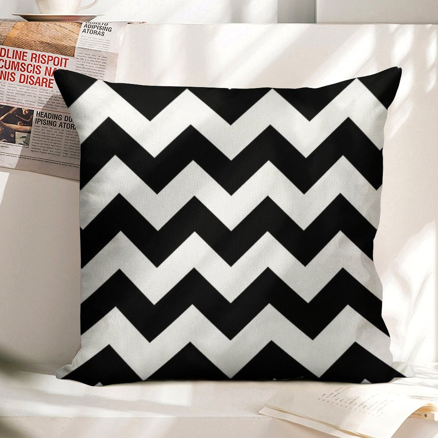 Black And White Chevron Stripes Linen Throw Pillow Cover