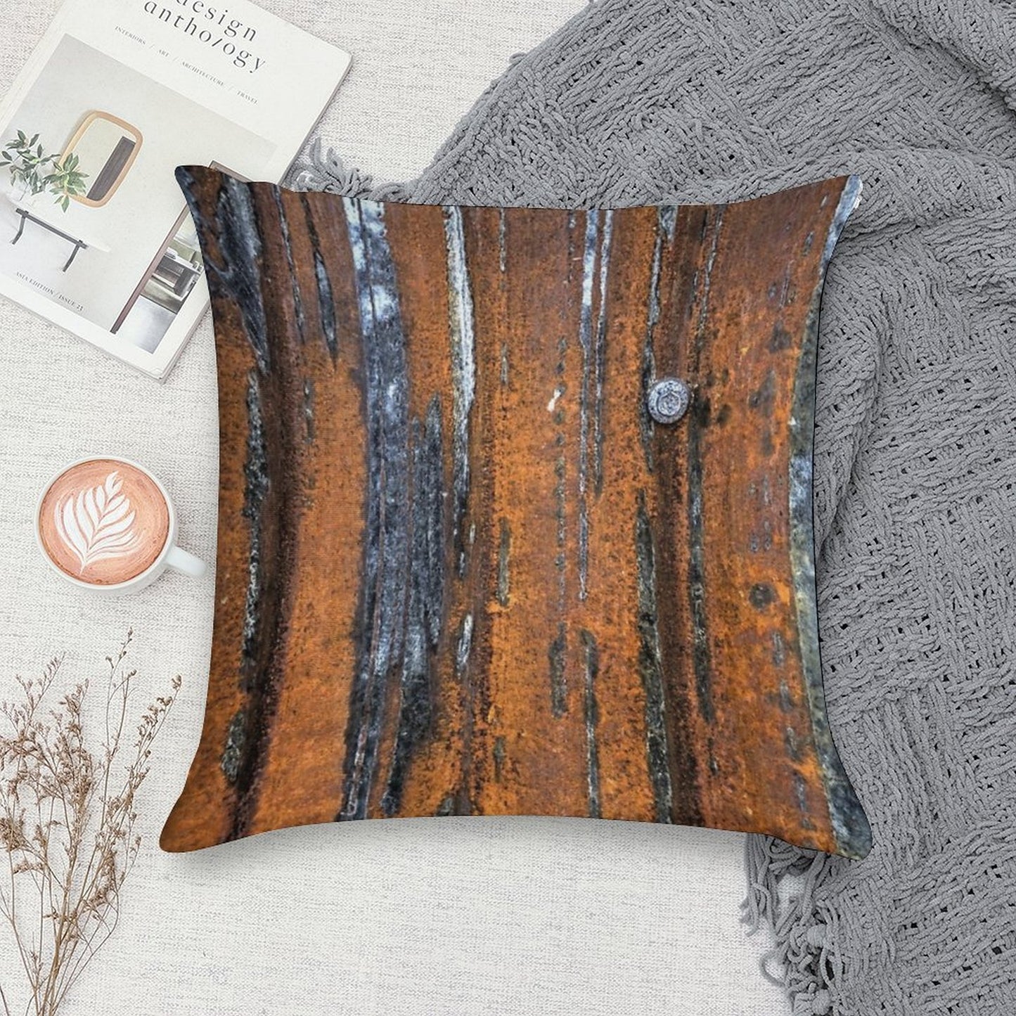 Rust Soft Short Plush Fabric Throw Pillow