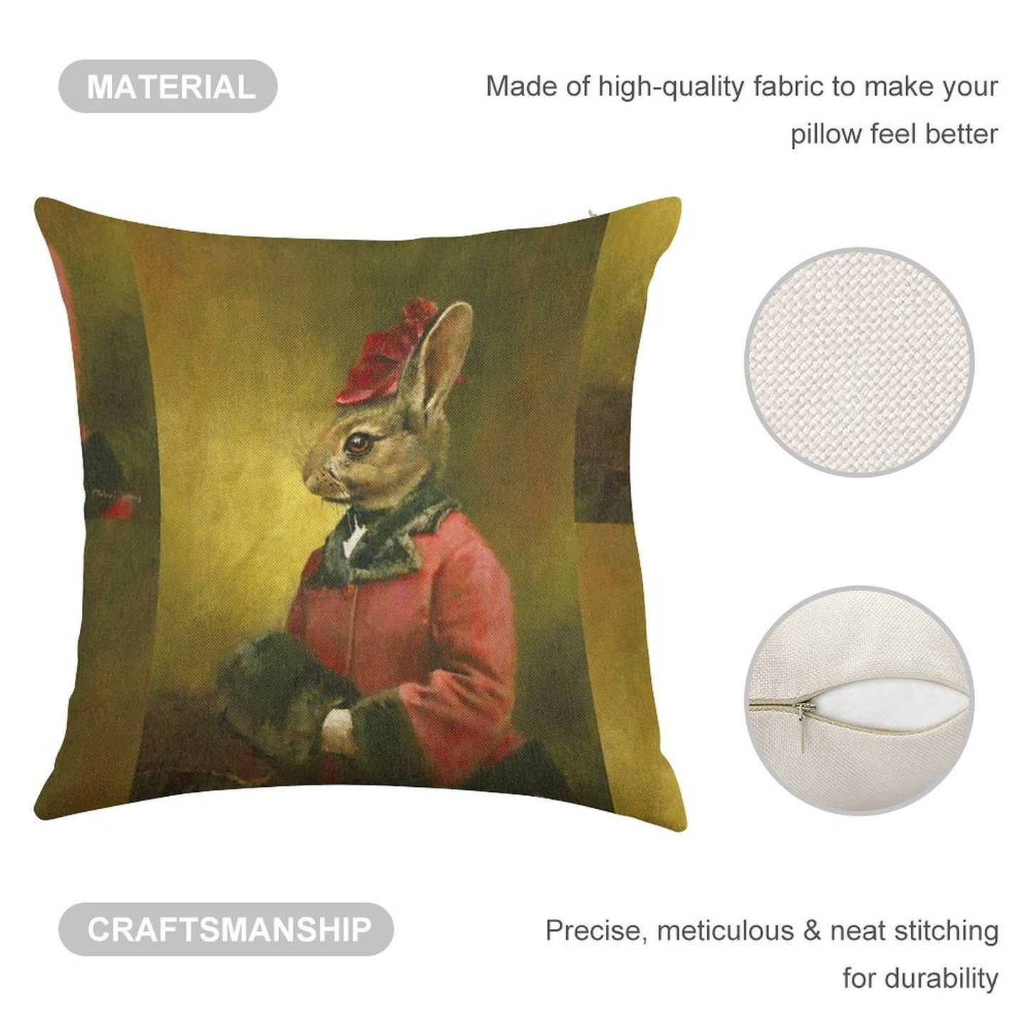 Victorian Lady Rabbit Linen Throw Pillow Cover