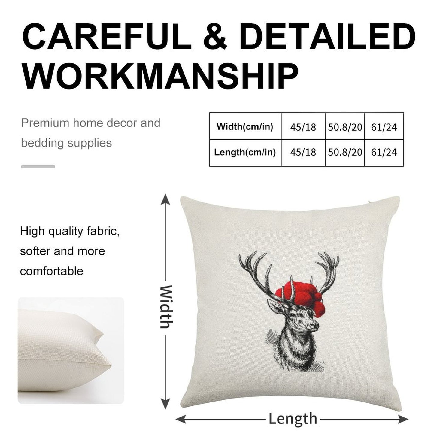 Deer with A Pollen Hat Linen Throw Pillow Cover