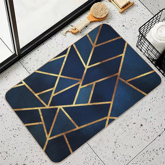 Navy Gold Stone Geometric Bath Mat