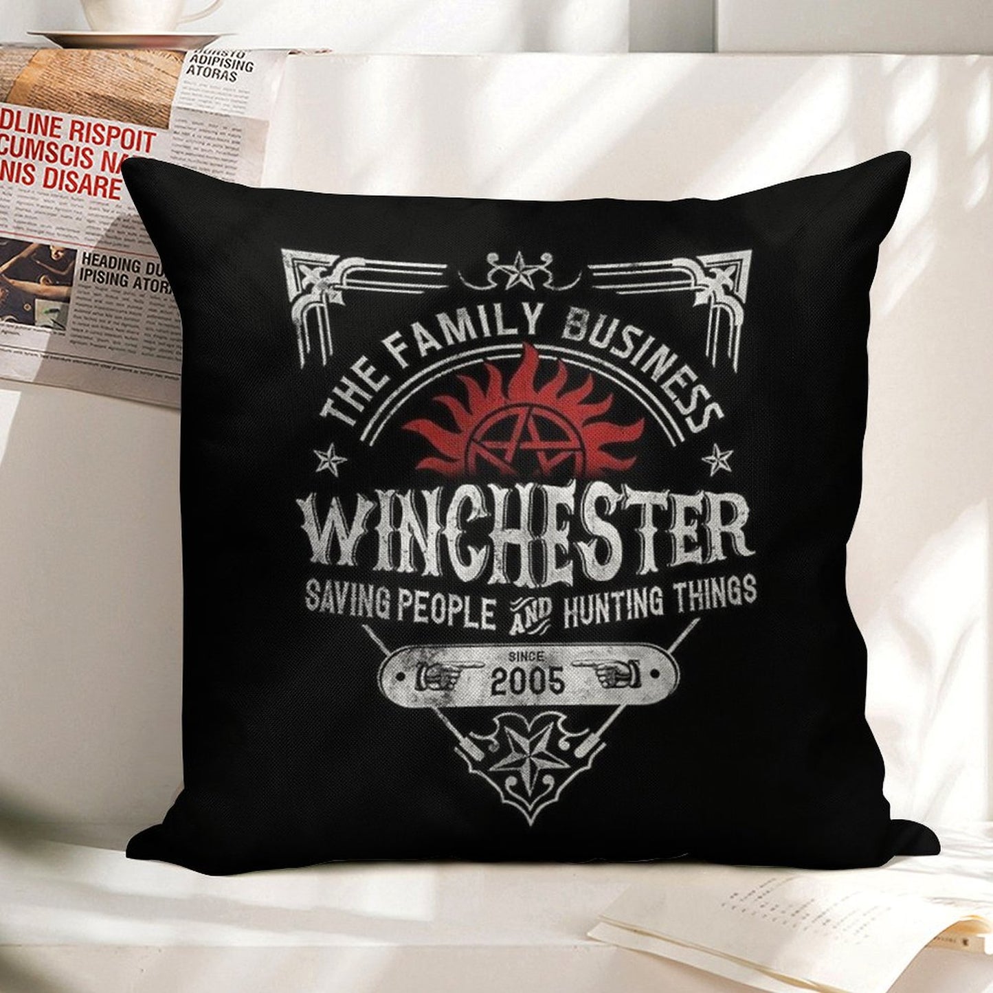The Family Business Winchester Saving People And Hunting Things  Supernatural™ Linen Throw Pillow Cover