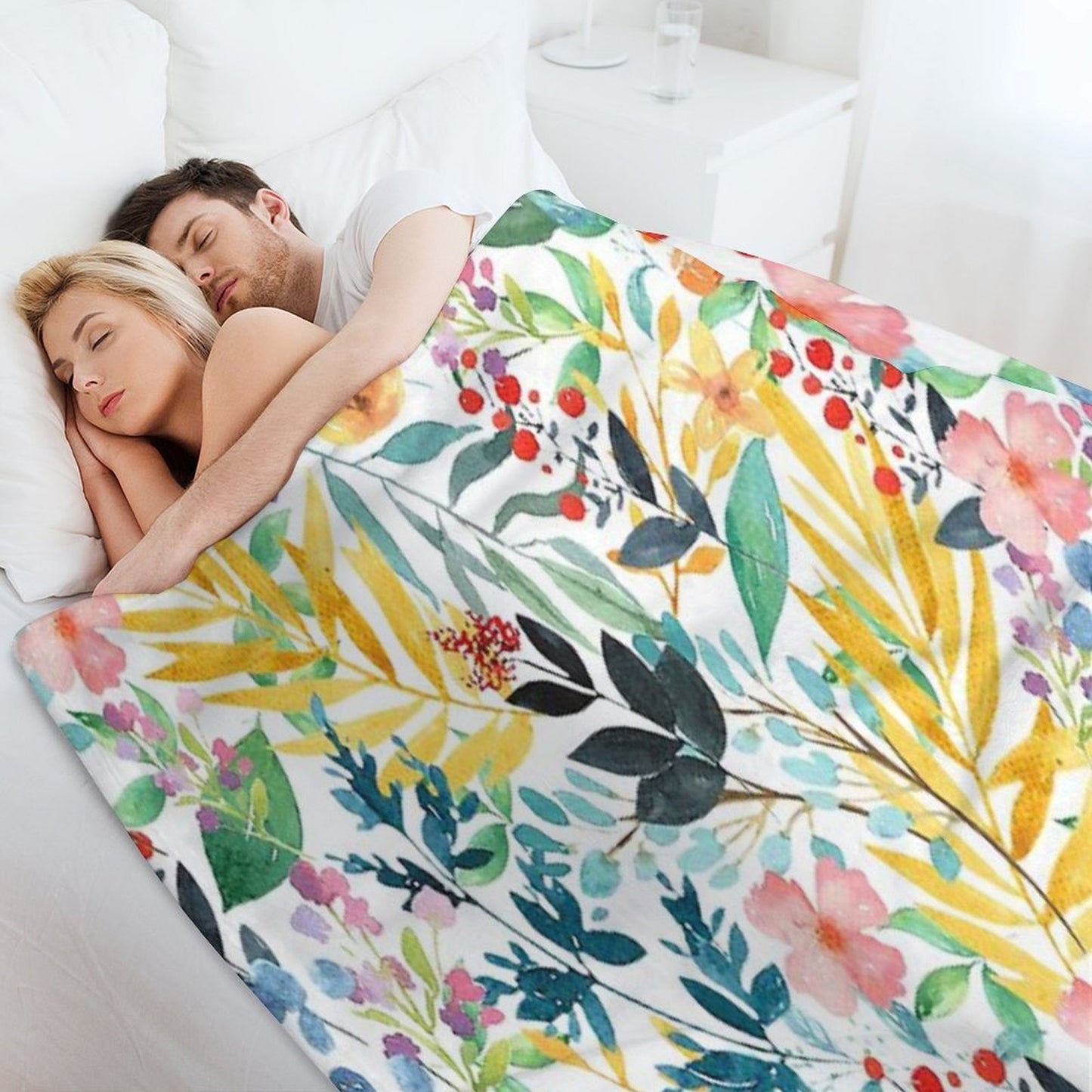 Colorful Watercolor Floral Pattern Throw Blanket