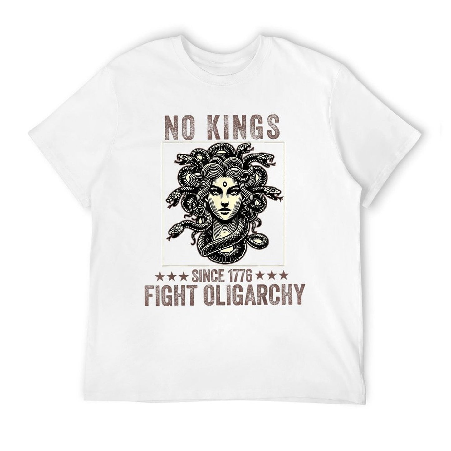 No Kings Fight Oligarchy Medusa Feminist Patriot Women Girl Ribbed Collar T-Shirt