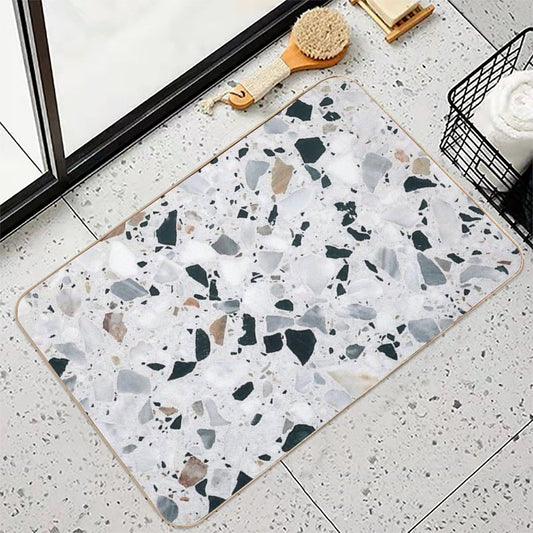 Terrazzo Black, White, Grey And Bronze Bath Mat