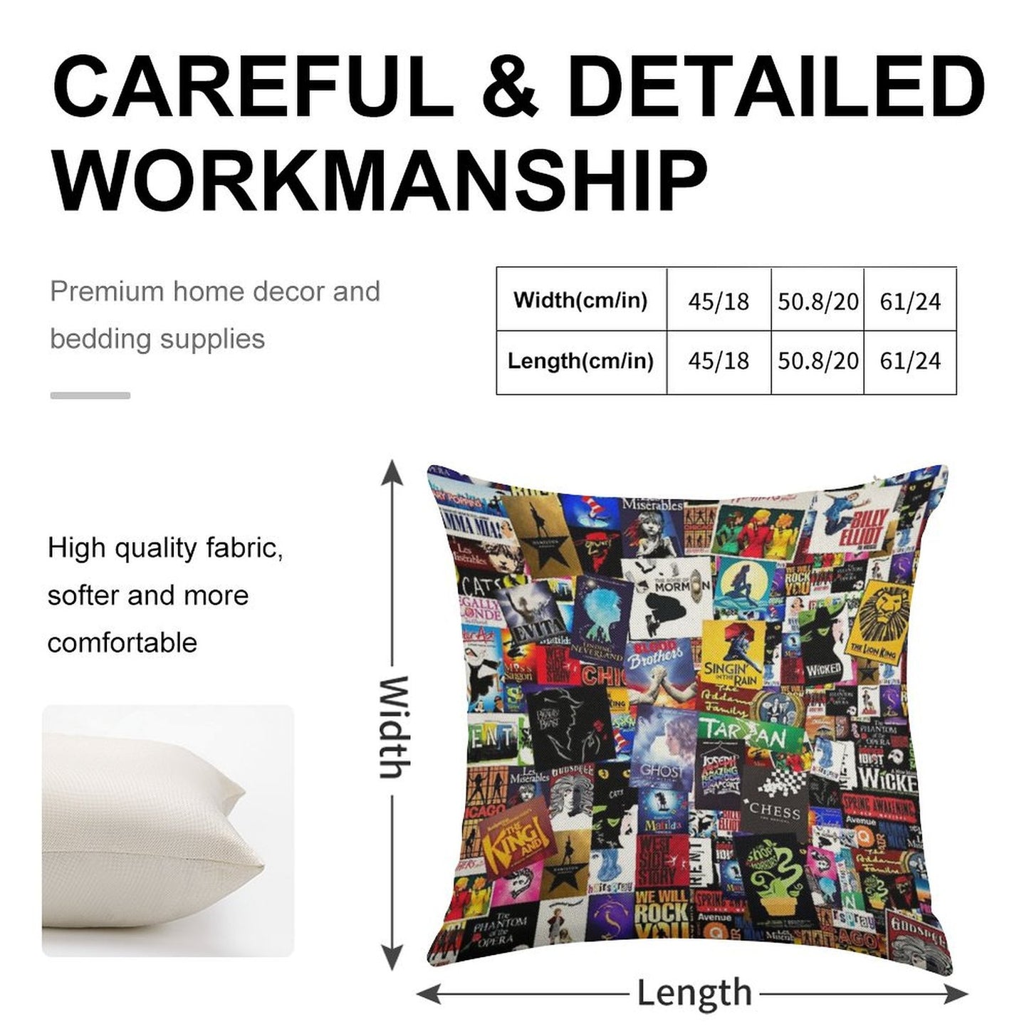 Musicals Collage IV Original Linen Throw Pillow Cover