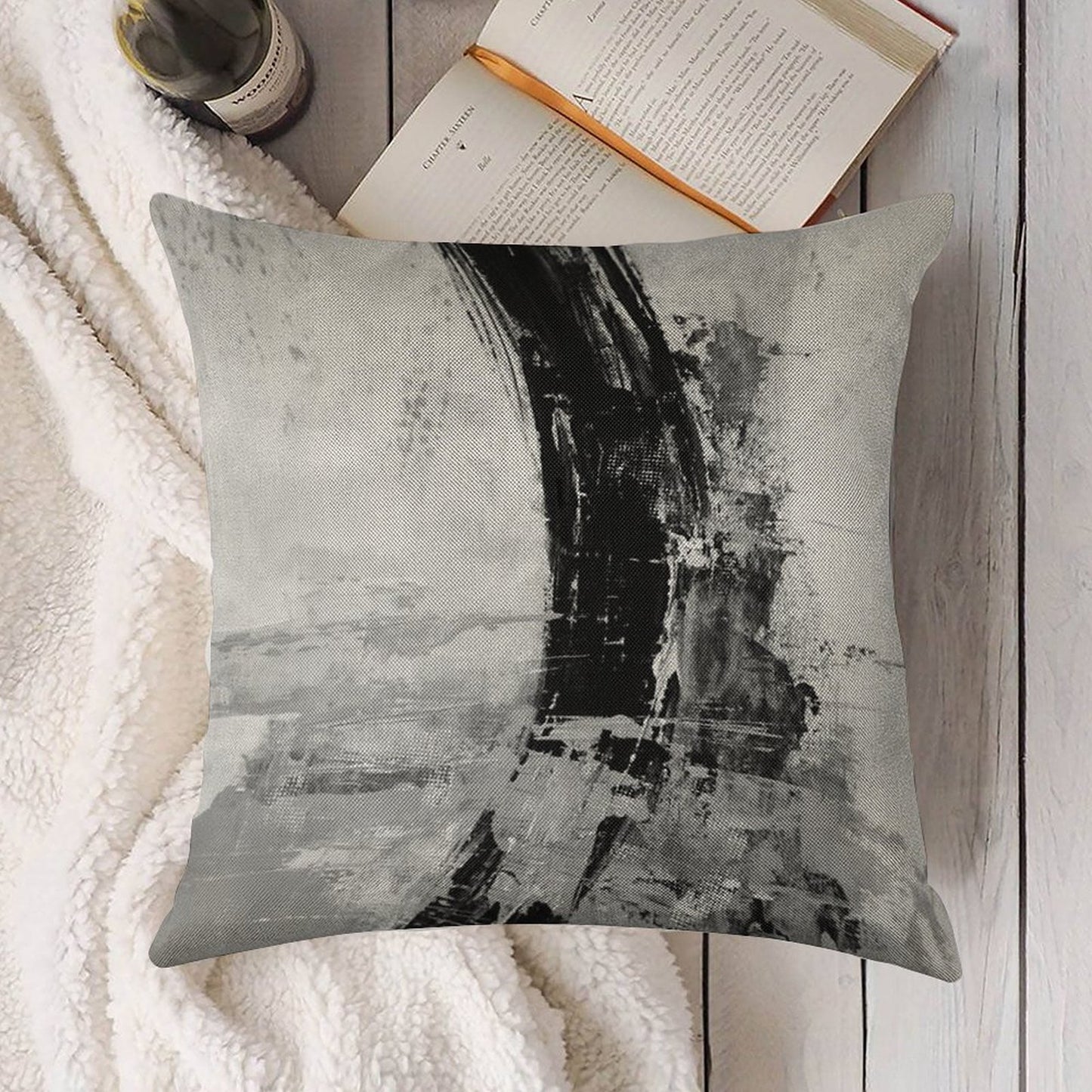 Gray Abstract Linen Throw Pillow Cover