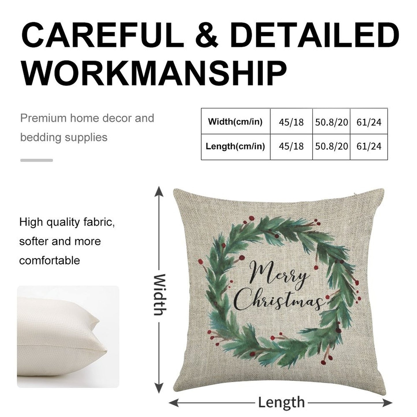 Christmas Wreath Linen Throw Pillow Cover